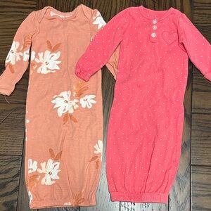 Set of Two Carter’s Newborn Sleep Gowns - Soft Long-Sleeve Pajamas